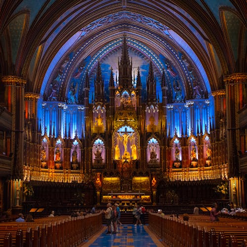 Monumental Interior of Notre-Dame Basilica in Montreal
