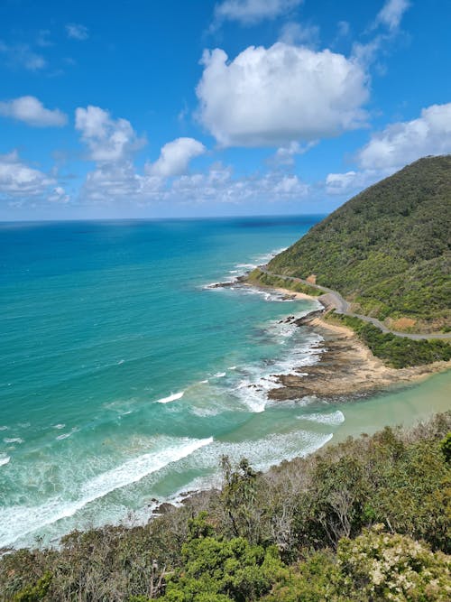 Aerial View of a Coast and Blue Sea 