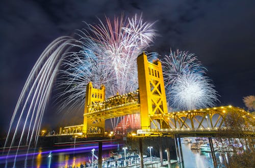 Fireworks over Illuminated Tower Bridge