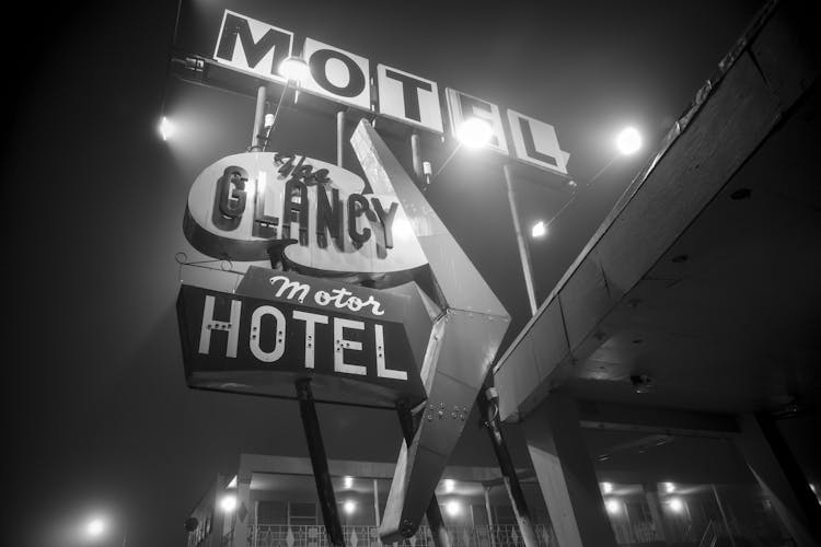 Motel And Hotel Logos At Night