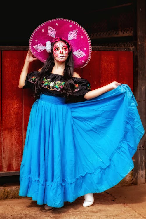 Woman Posing in Sombrero and Skirt