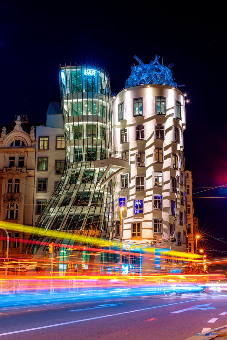 Dancing House In Prague At Night