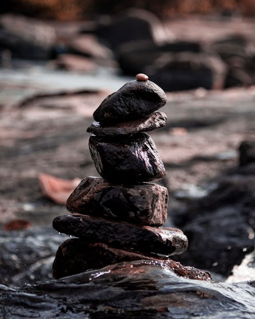Close-up on Stack of Wet Rocks