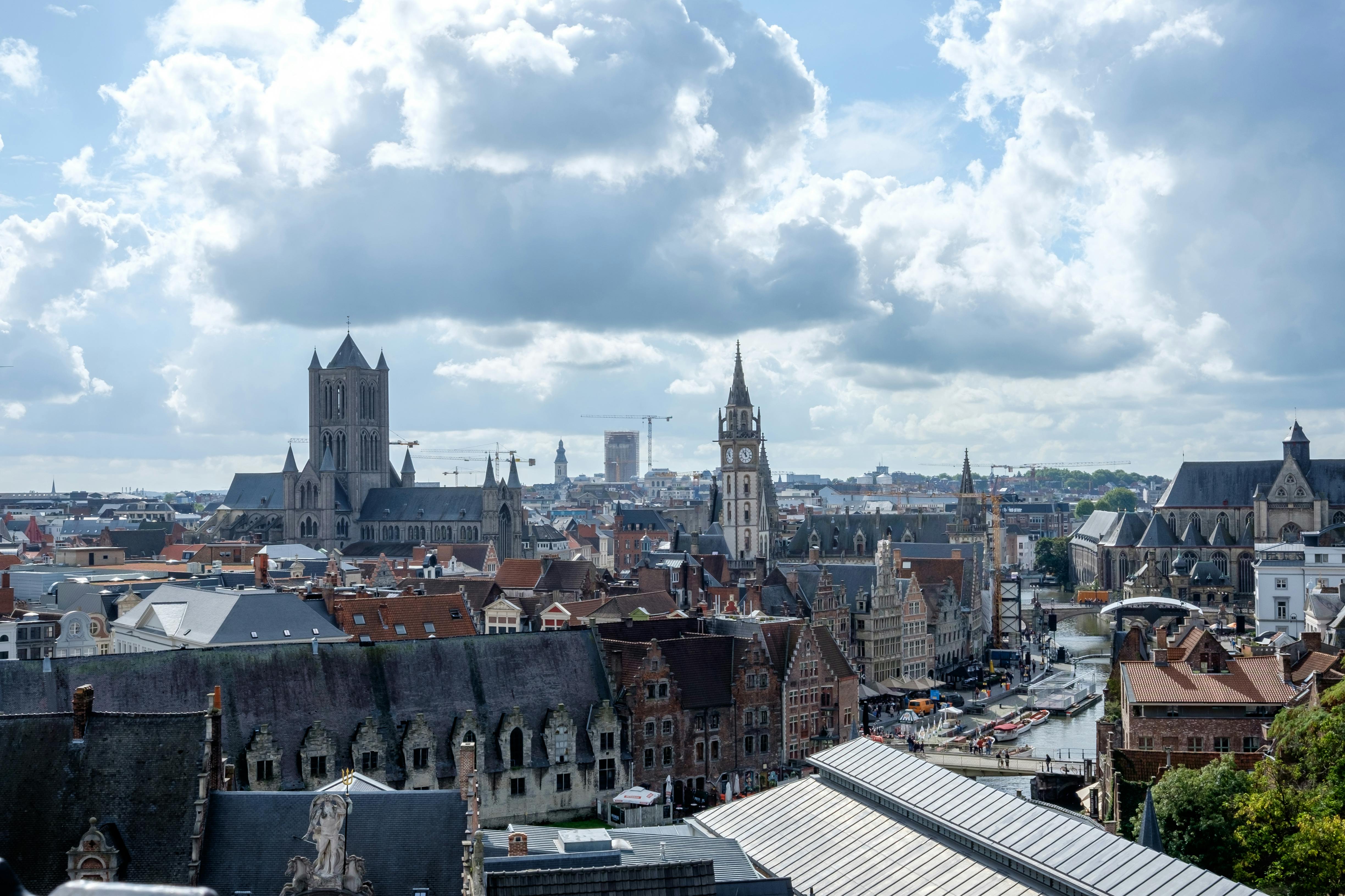 Discover the picturesque skyline of Ghent, Belgium, showcasing historic architecture.
