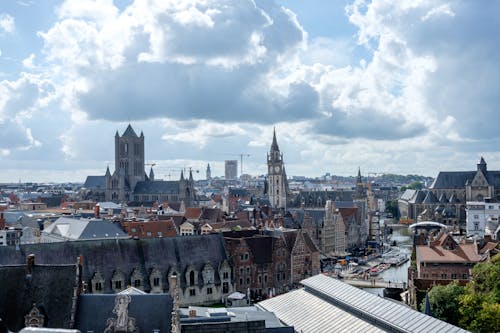 Cityscape of Ghent, Belgium under Cloudy Sky