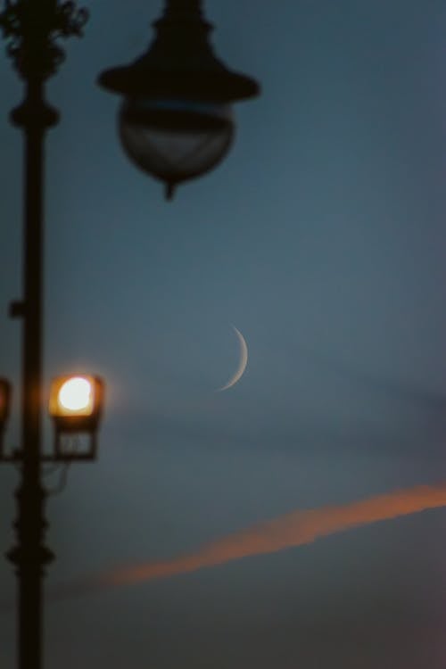 Crescent Moon in Nigh Sky behind Lantern