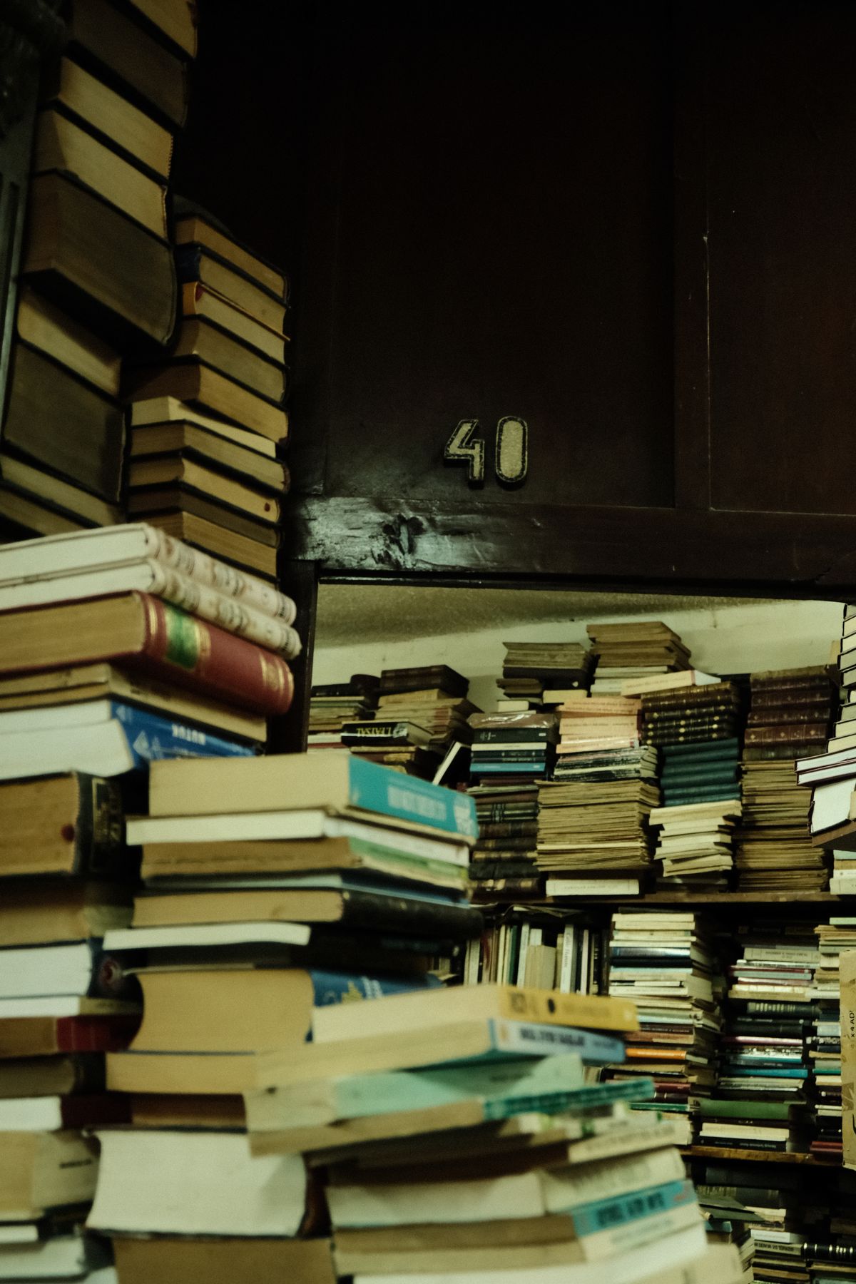 Towering stacks of second-hand books