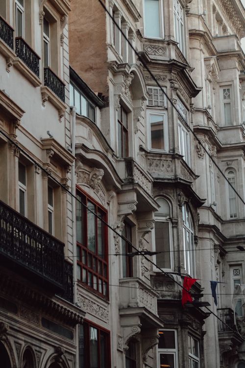 Free Detailed view of historical building facades in an old town urban setting, featuring ornate architecture. Stock Photo