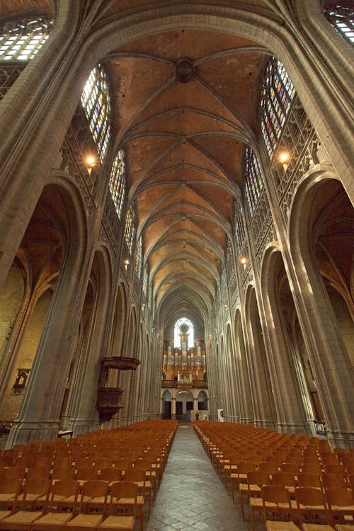 Indoors of the Saint Waltrude Collegiate Church in Mons, Belgium