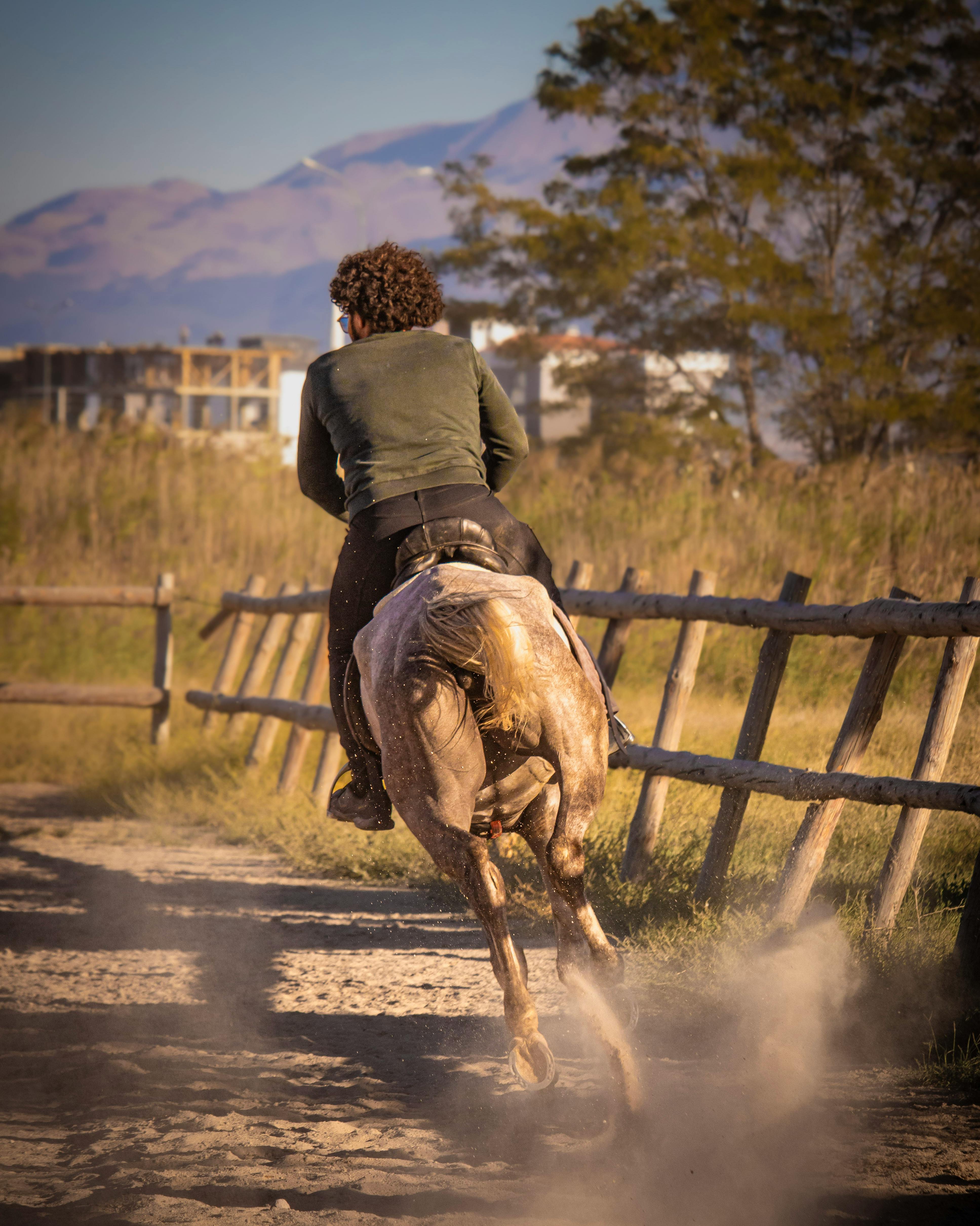 man riding horse on pasture