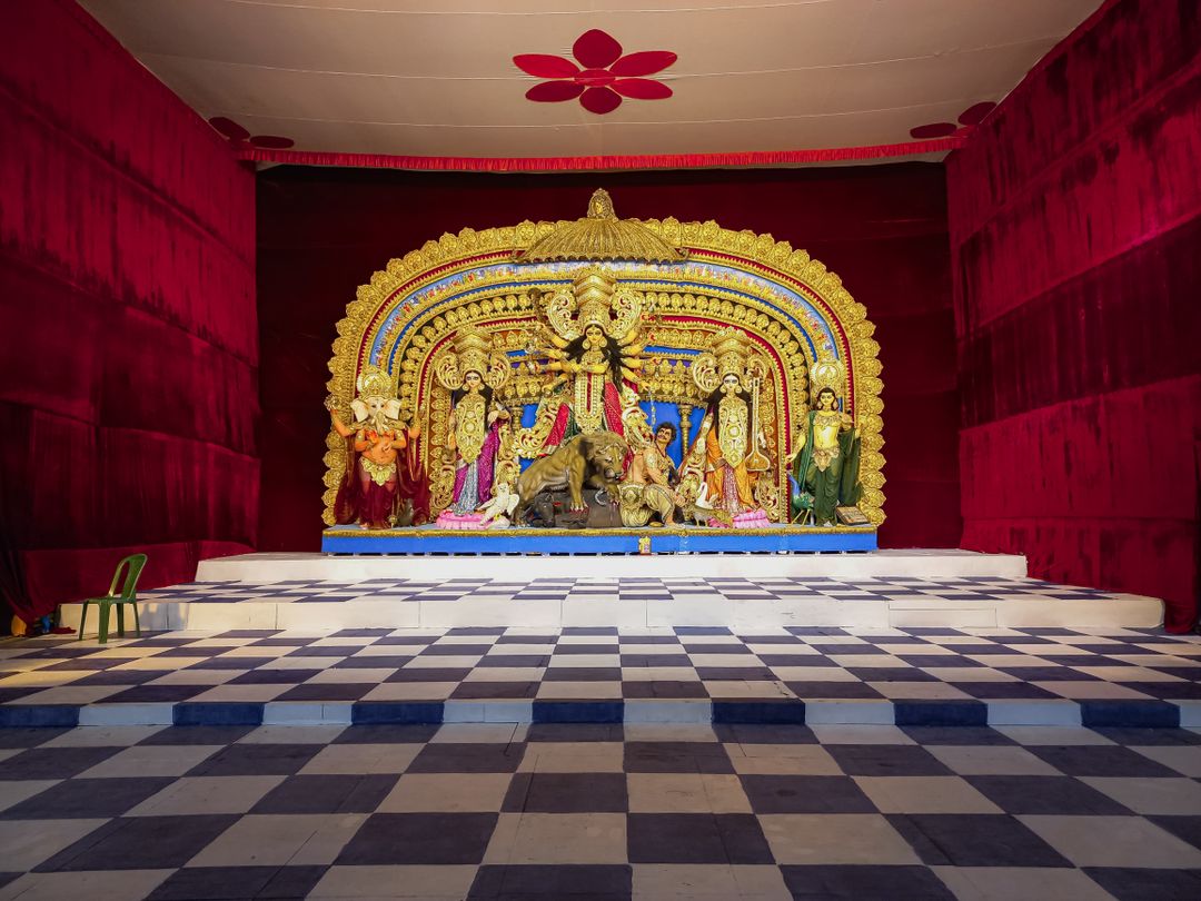 Sculptures inside a Puja pandal