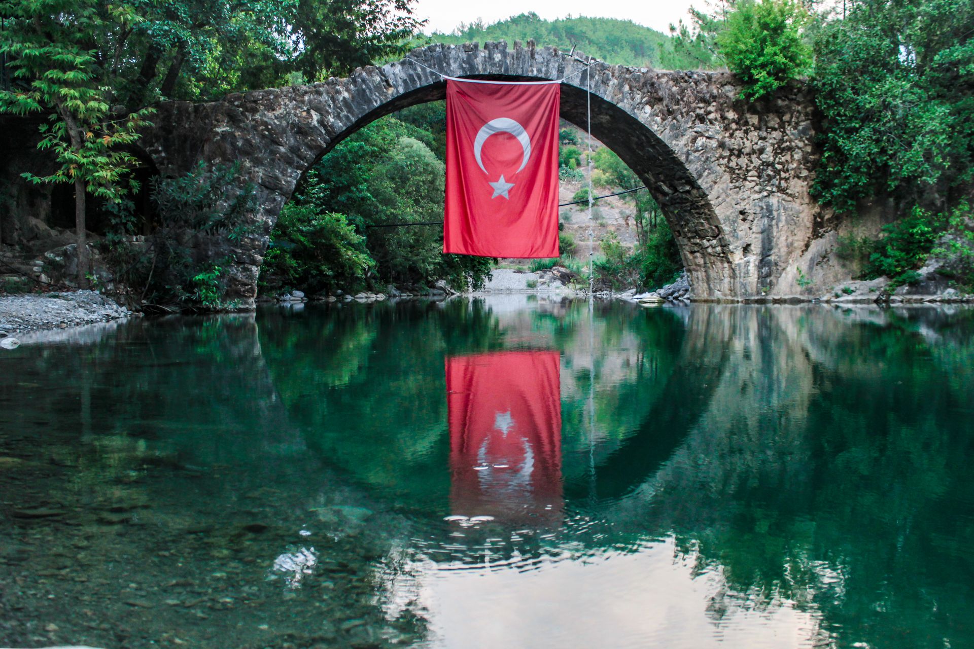 Turkey Flag Hanging On Bridge