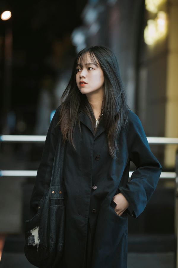Woman in winterized black dress