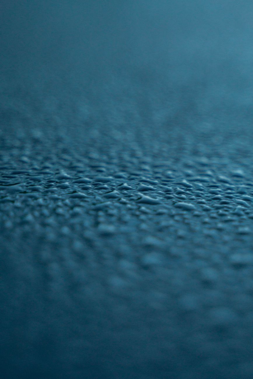 Water beading off a freshly waxed dark car panel