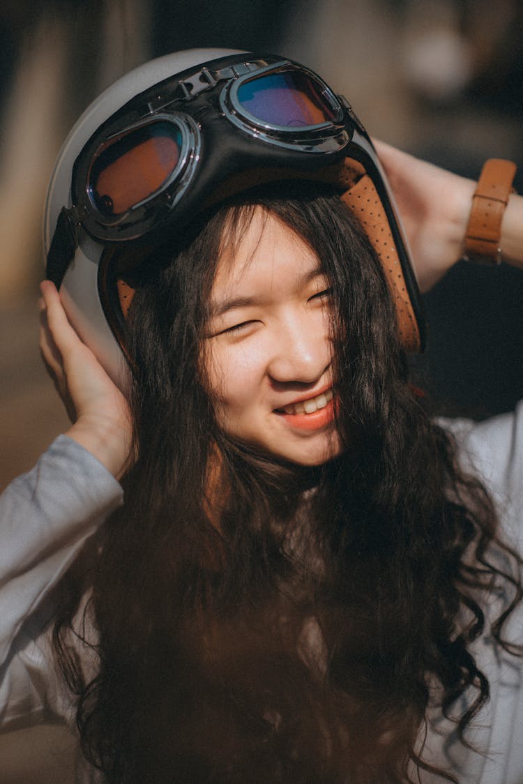 Woman With Helmet With Goggles