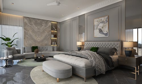 Free Interior of a Modern Hotel Bedroom Stock Photo