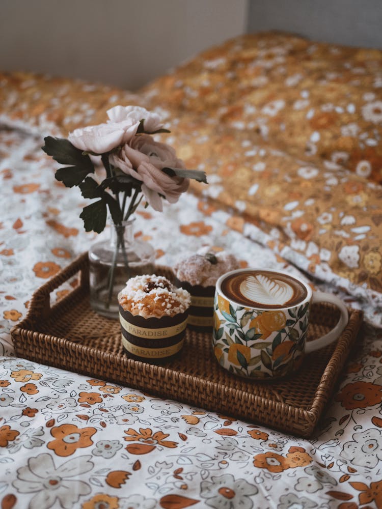 Coffee, Flowers And Snack