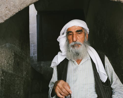Bearded Man in a Turban Holding Prayer Beads