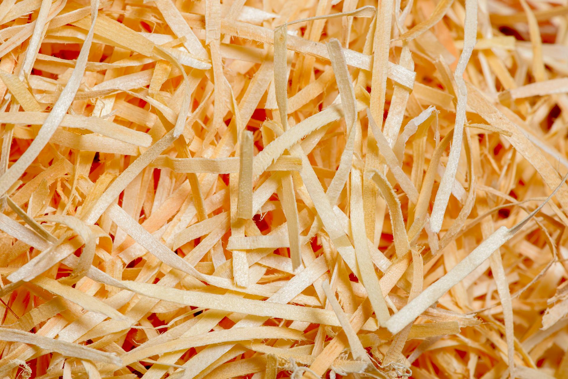 Detailed close-up image showing the texture and patterns of shredded paper mixed with a warm orange hue.