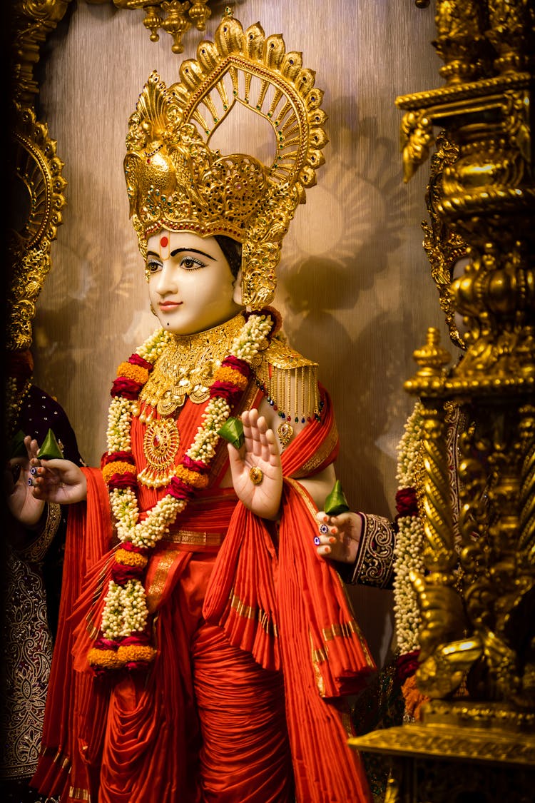 Goddess Sculpture With Golden Decorations