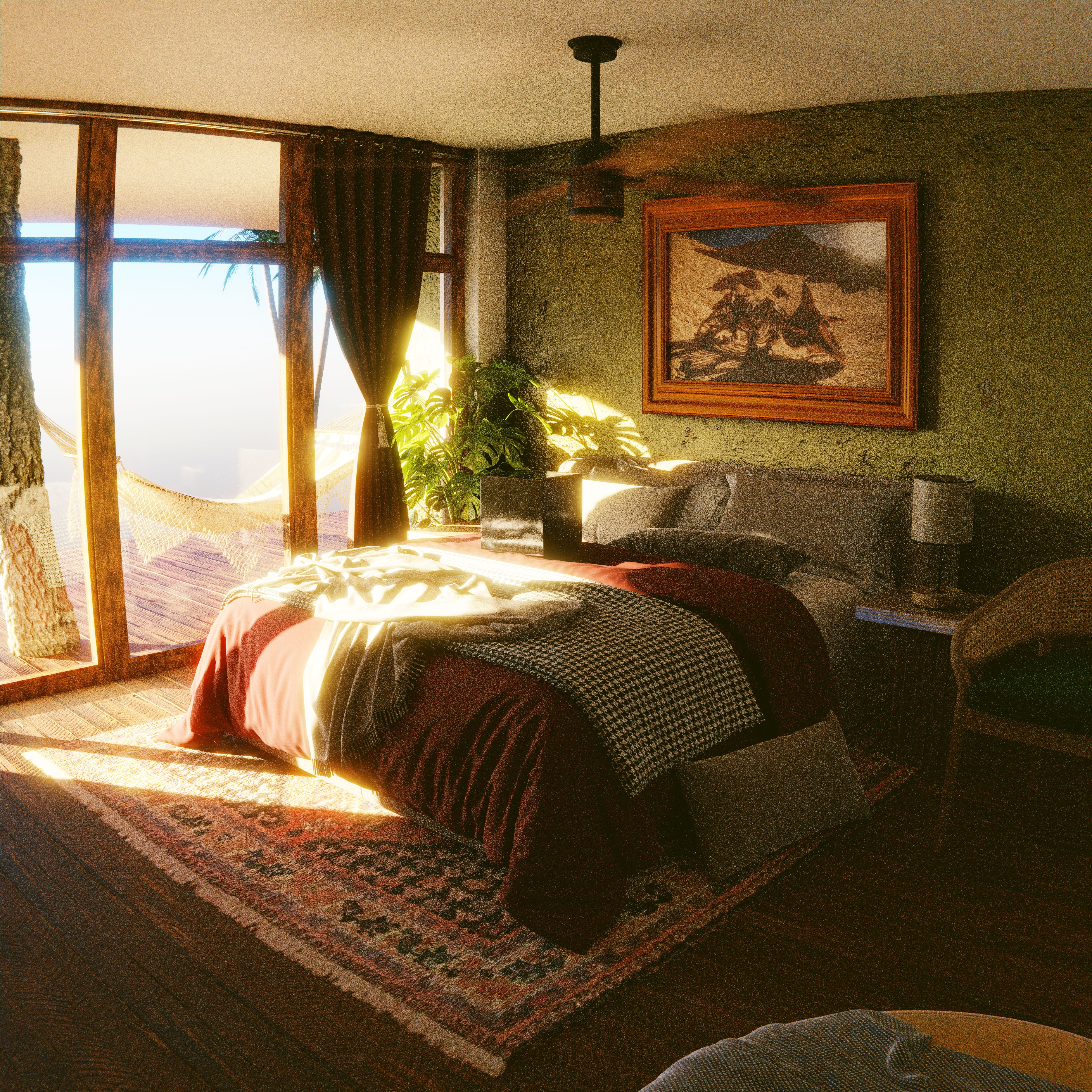 Sunlit bedroom with a rug and open curtain, photo by Yusuf P on Pexels