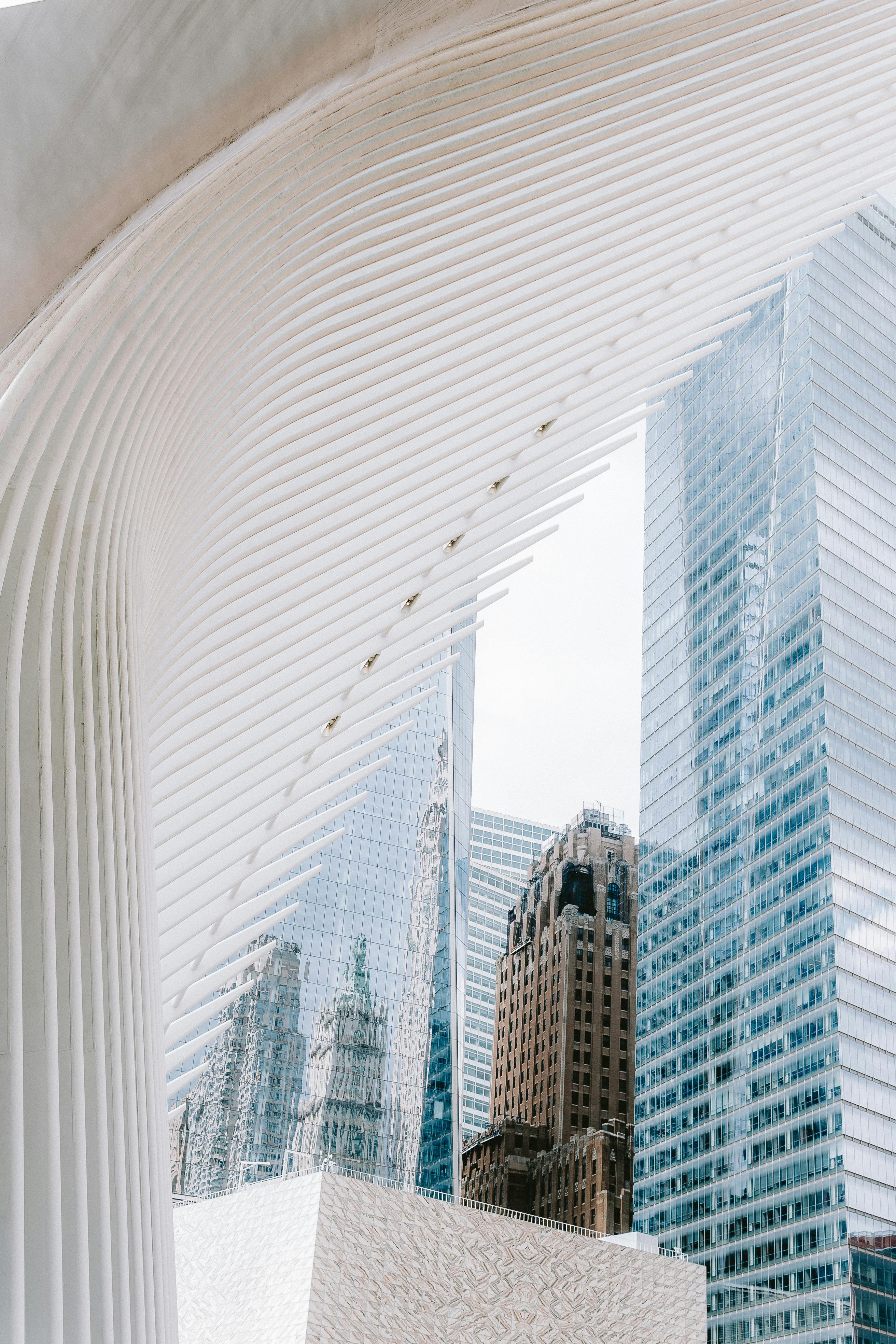 Captivating view of New York City's skyscrapers framed by modern architecture.
