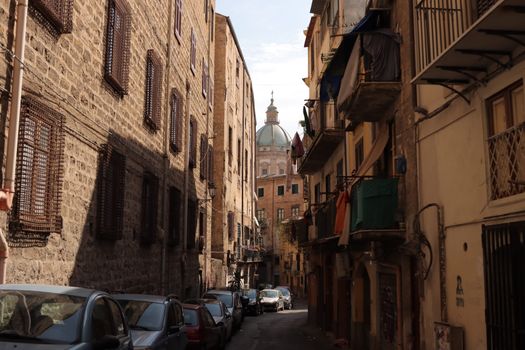 A picturesque street in Palermo, capturing the essence of Sicilian urban life.