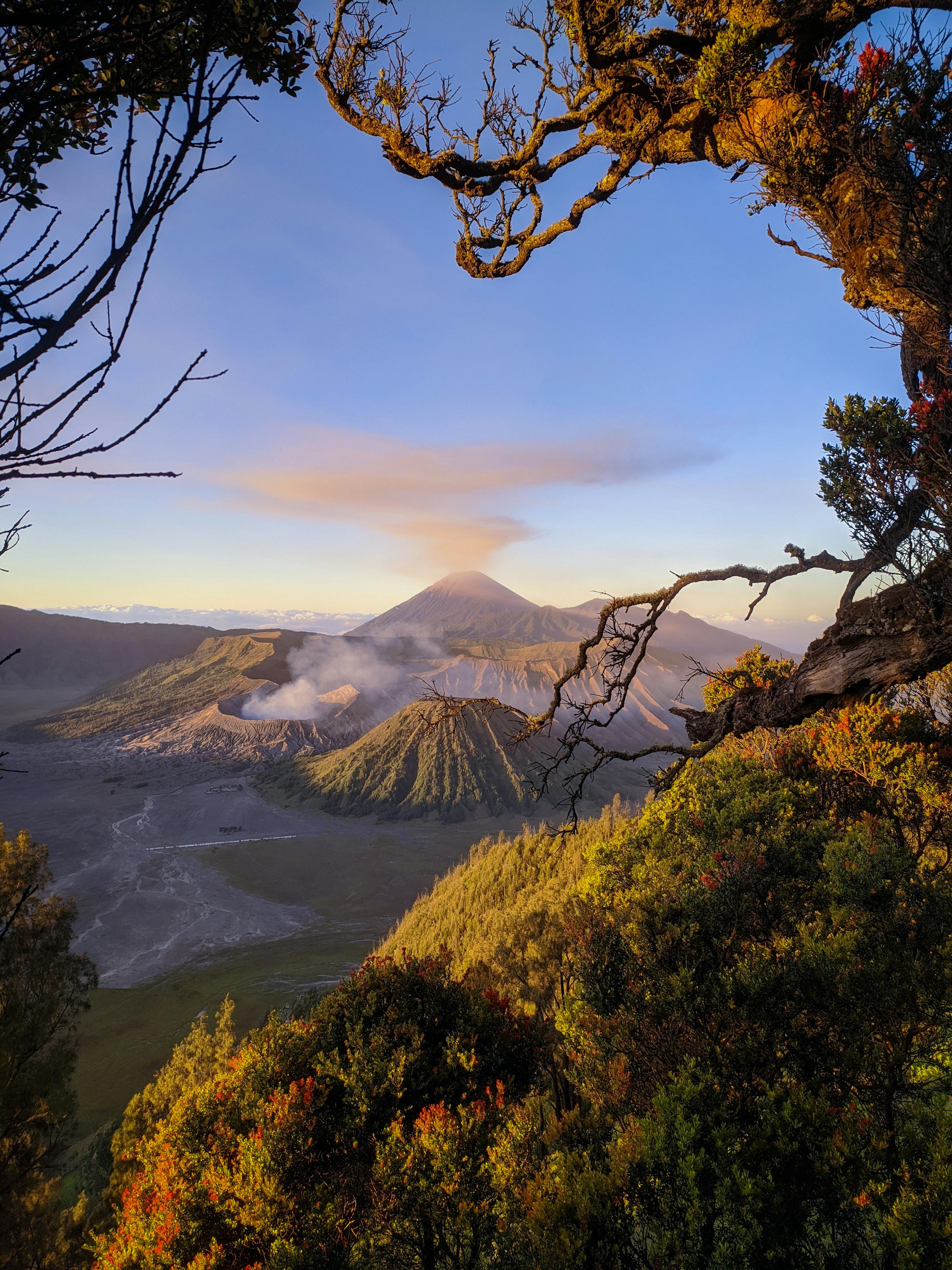 Capture the breathtaking sunrise over Mount Bromo in Pasuruan, Indonesia.