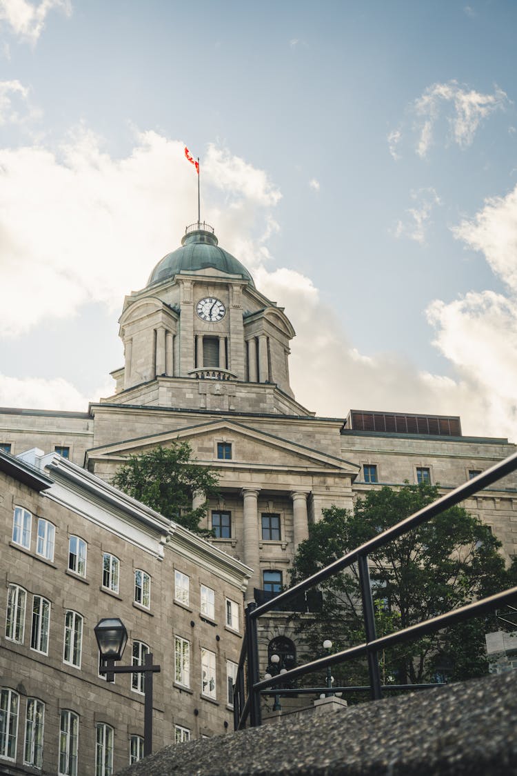 Clock Tower Of Old Post Office In Quebec In Canada