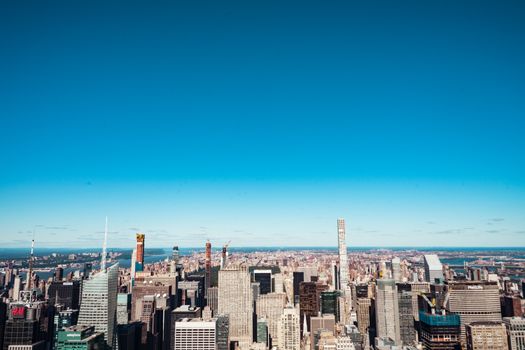 Breathtaking aerial view of the New York City skyline showcasing modern skyscrapers.