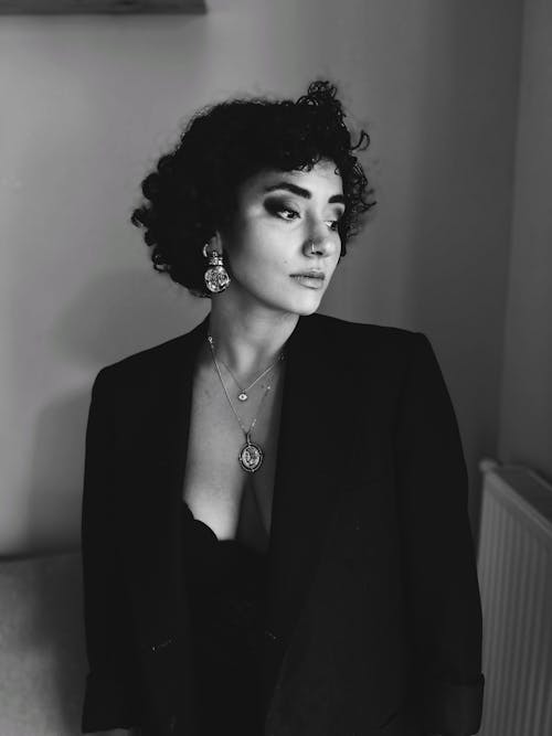 Portrait of Elegant Woman in Black and White