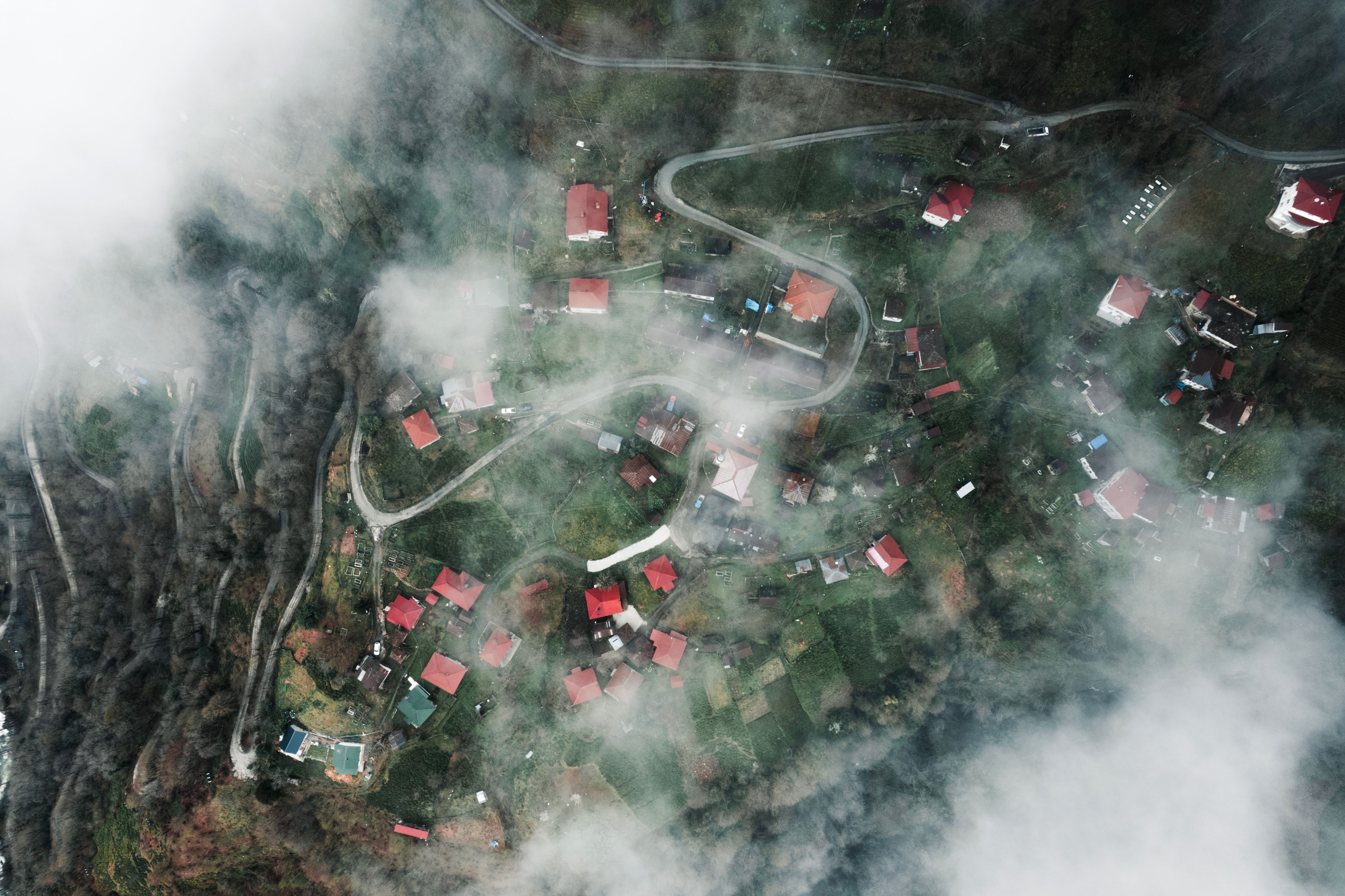 Aerial View of Village and Fields · Free Stock Photo