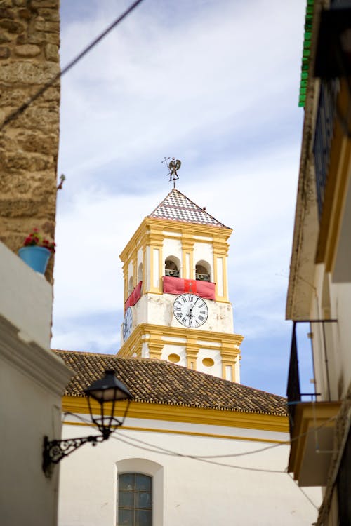 Clock and Bell Tower of La Encarnacion Church in Marbella Spain