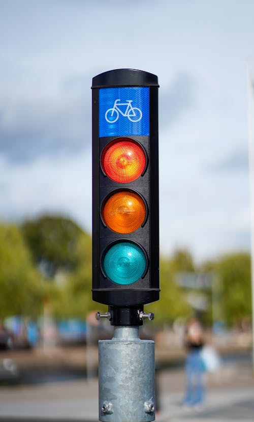 Free Traffic Lights on City Street Stock Photo