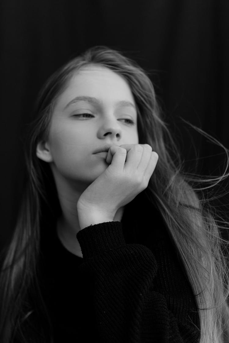 Black And White Picture Of A Young Girl 