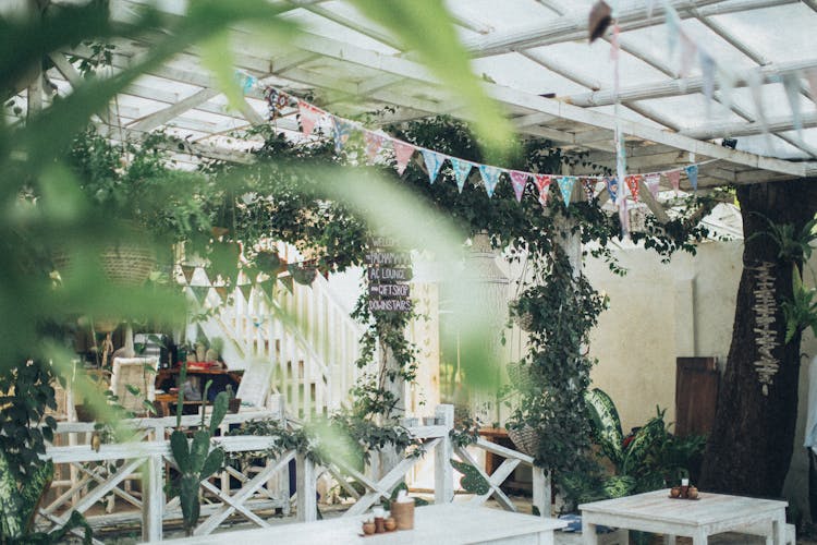 Multicolored Pennants Hanging From Ceiling