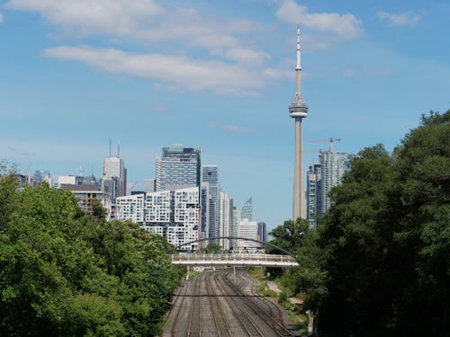 Railway and CN Tower behind in Toronto