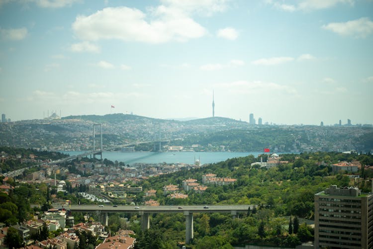 River Among Buildings In Istanbul 