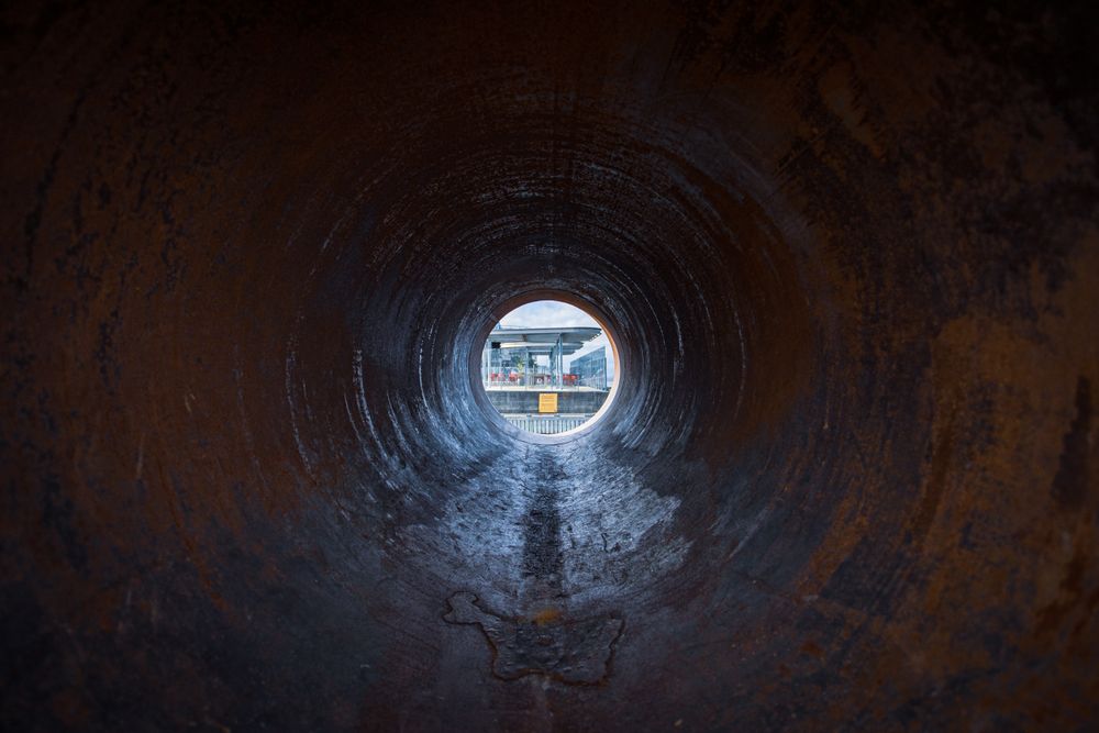 Looking down the inside of a pipe with a smooth, continuous, jointless wall