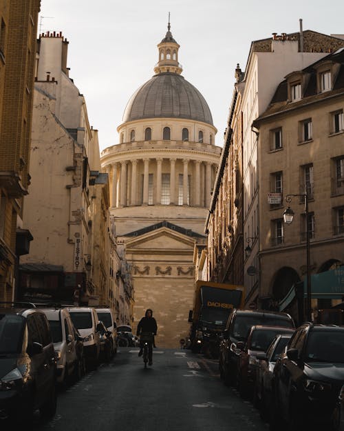 Panthéon of Paris seen from the Rue des Écoles in Paris, France
