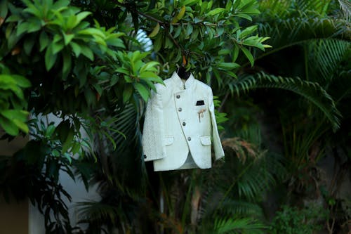 White, Traditional Jacket under Leaves