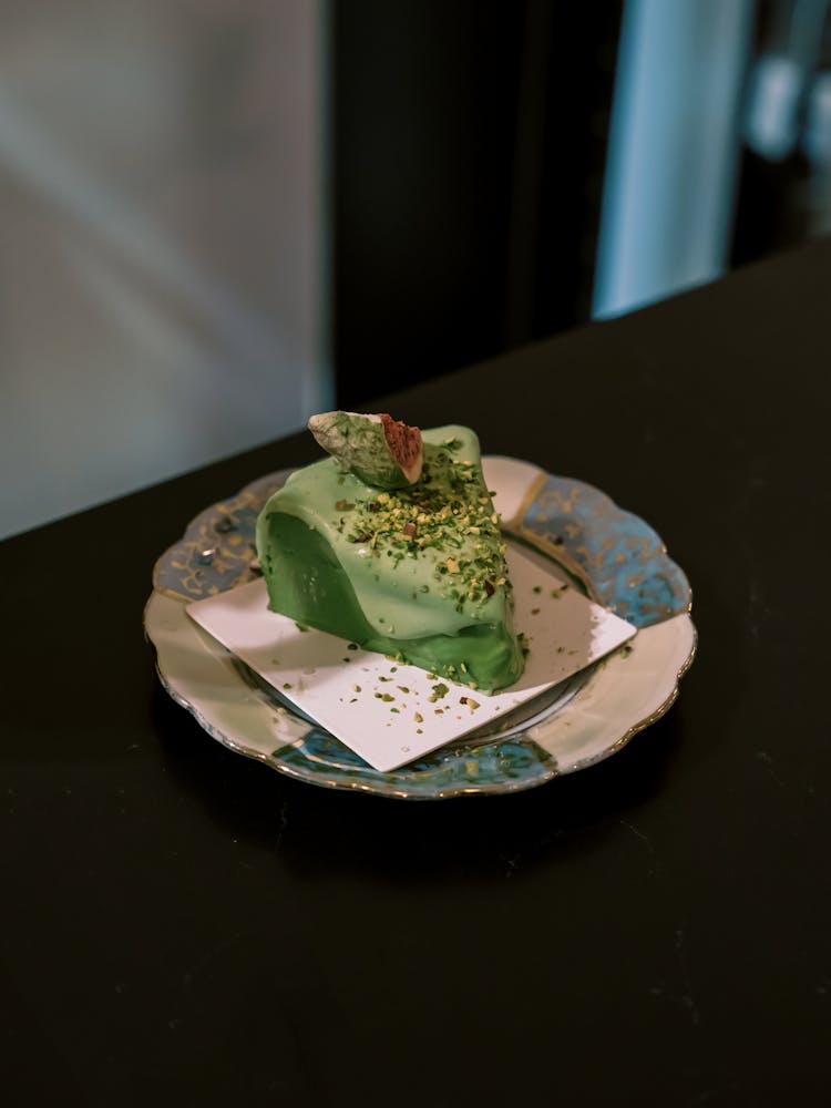 Green Cake On Plate