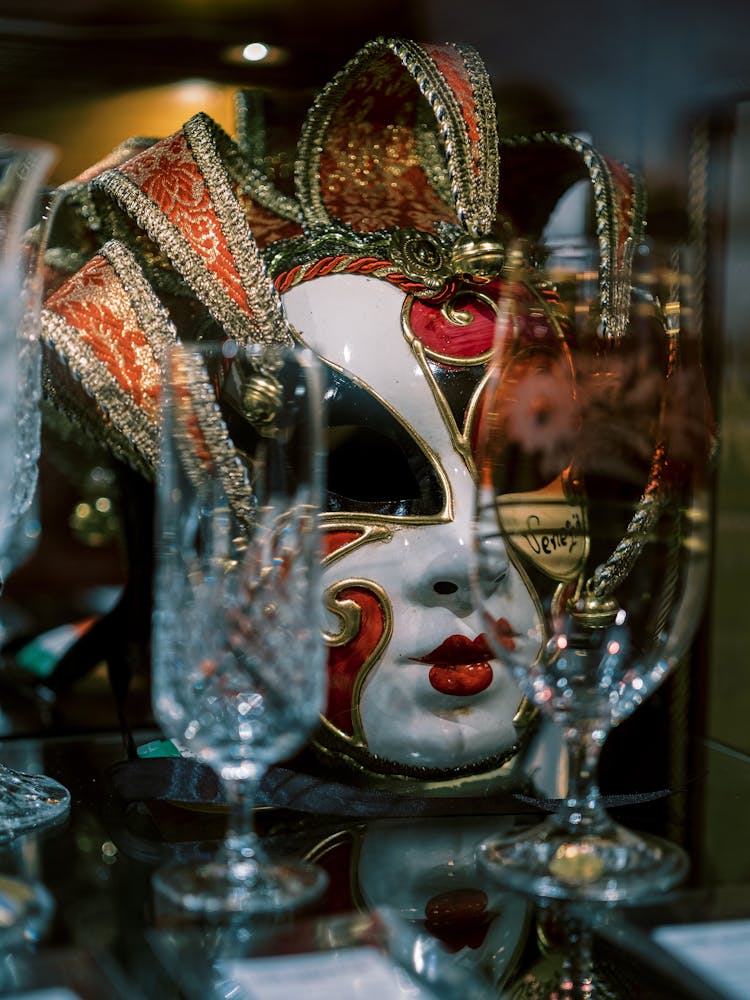 Decorative Mask Behind Glasses