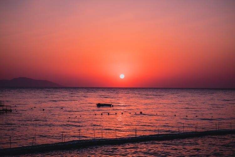 Red Sunset Over The Ocean