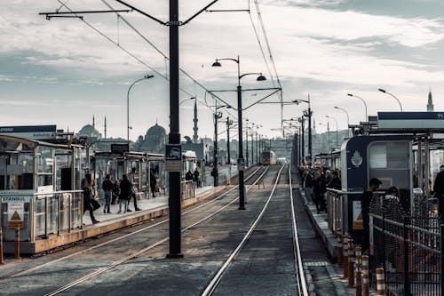 Travelers Waiting at Istanbul Tram Station