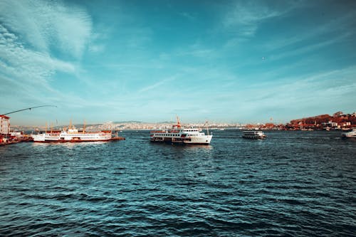 Ferries on the Bosphorus Strait in Istanbul, Turkey 