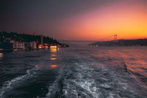 Fatih Sultan Mehmet Bridge on the Bosphorus Strait at Dusk 