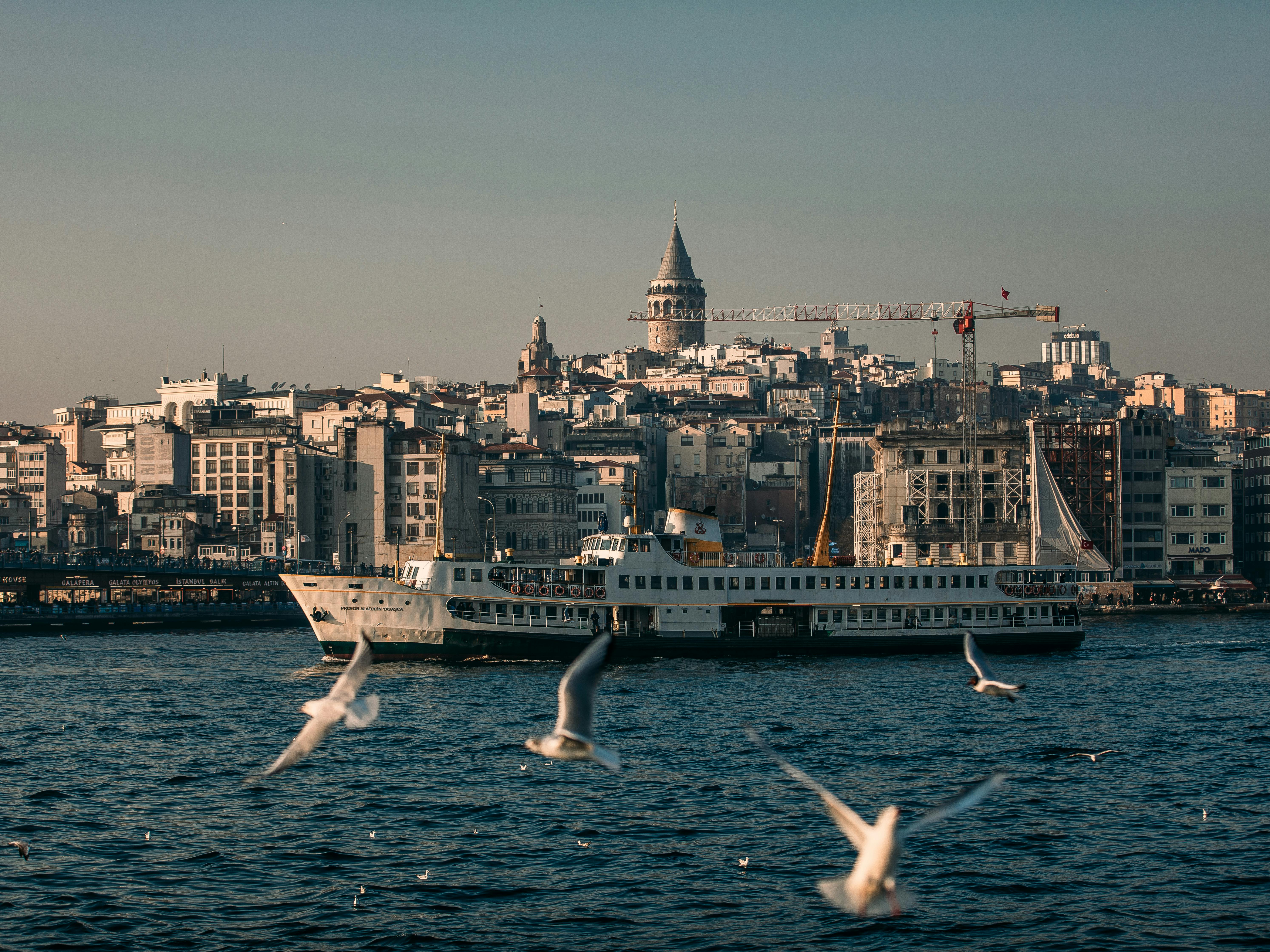 Guy Looks Skyscrapers Istanbul Boy Background Stock Photo