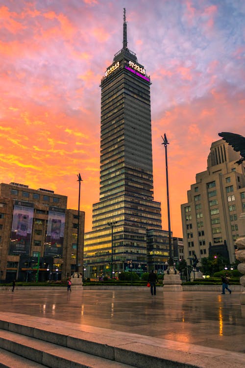 Free Low Angle Shot of the Torre Latinoamericana at Sunset in Mexico City, Mexico Stock Photo