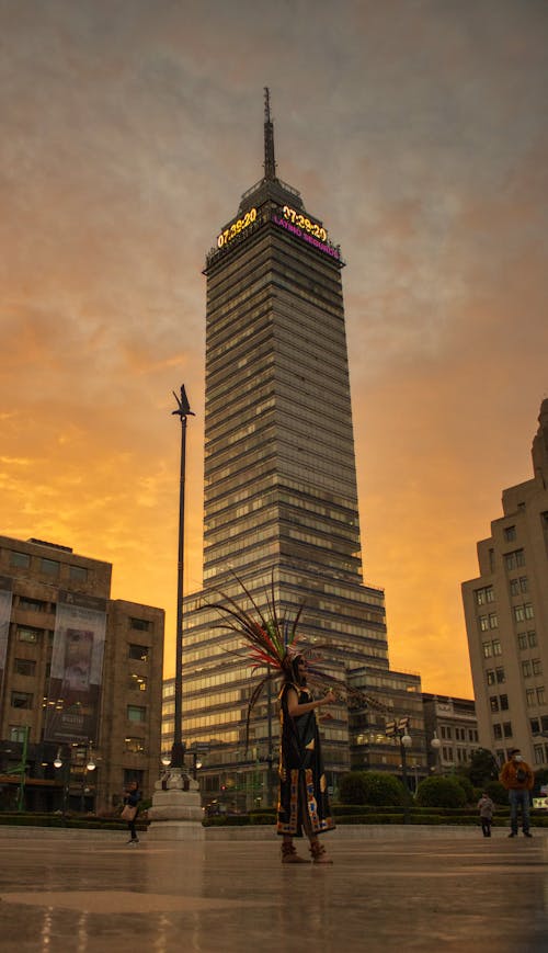 Free Low Angle Shot of the Torre Latinoamericana at Sunset in Mexico City, Mexico Stock Photo
